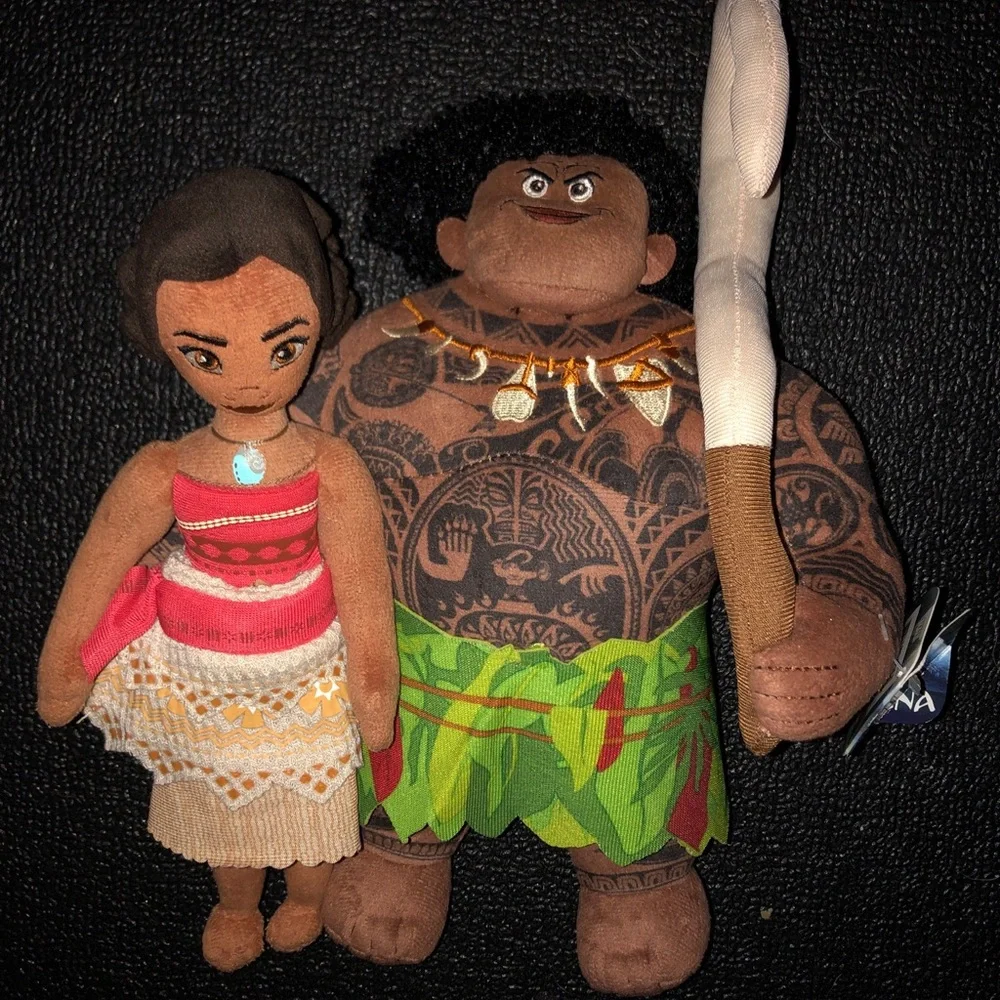 Disney Moana & Maui Plush Dolls Brown Green Pink